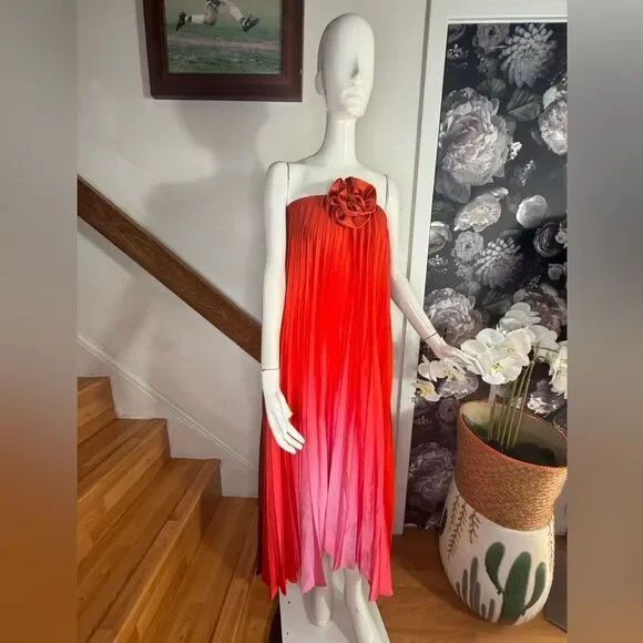 Anthropologie Delfi Collective Giselle Halter PleatedOmbre Satin Maxi Dress  - armafbd.com